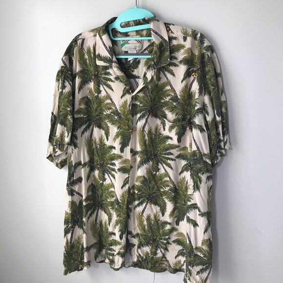 Vintage paradise found Hawaiian rayon short sleeve shirt mens XL palm trees - Picture 1 of 9